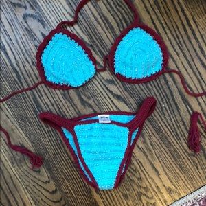 RAT & BOA CROCHET SWIMSUIT BLUE/MAROON